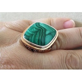 Barse New Barse Ring, Size 8, Genuine Malachite w/ Copper & Solid Sterling Silver