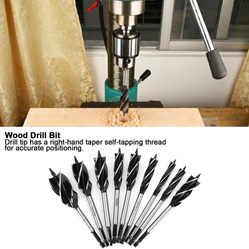 9pcs Wood Drill Bit High Carbon Steel 4-Fulte 4-Slot Hex