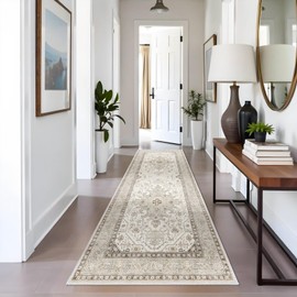 3x8 Runner Rug Kitchen - Hallway Non Slip Washable Oriental Runners Soft Indoor Neutral Carpet for Entry Bedroom Farmhouse Low Pile Stain Resistant Hall Rugs Long Thin Front Door Mat - 3x8 Ivory