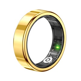 Hyprliving Smart Ring with App Control Remote Fitness Sleep Tracker Heart Rate Monitor Touch Screen Lighting Steel Ceramic Casecolor: Gold, size: 9#, model number: SR09