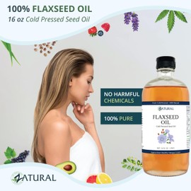 Zatural Flaxseed Oil - 100% Pure Flax Seed Oil - 0 Additives - 0 Fillers - Cold Pressed - Unrefined (16oz Glass)