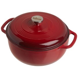 Lodge 6 Quart Enameled Cast Iron Dutch Oven with Lid – Dual Handles – Oven Safe up to 500° F or on Stovetop - Use to Marinate, Cook, Bake, Refrigerate and Serve – Island Spice Red