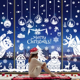 Christmas Decoration Window White Window Decoration Christmas Reusable, PVC Snowflakes Window Decoration Window Sticker Christmas with Houses for Winter Window Christmas Decoration (A)