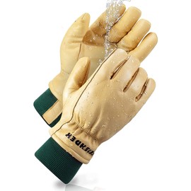 FEISHDEK Waterproof Work Gloves for Men, Winter Insulated Leather Work Gloves, Cowhide Leather Gloves Working in Cold Weather