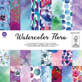 Desecraft 48 sheets 6 X 6.5 Scrapbooking Cardstock Decorative Paper Pack - Watercolor Flora - for Card Making Journaling Planner Origami Scrapbook Paper Scrapbook Materials Supplies