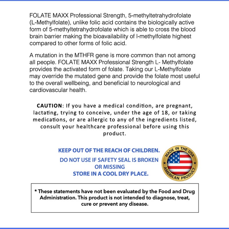 FolateMaxx L-Methylfolate Supplement (1mg) - Professional Strength with Optimized Bioactive
