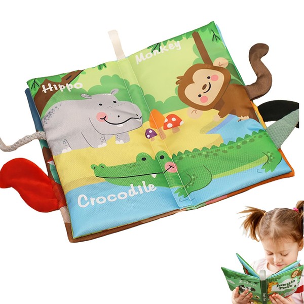 Mezrkuwr Jungle Animals Soft Fabric Book, Baby Toy 0-6 Months Books Crinkle Toy 0 6 12 Months Toddler 0-3 Months for Boy Girl Shower Gift