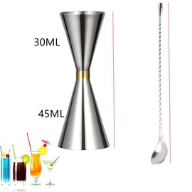 LIKENNY Jigger Cups Graduated 30ml/45ml Cocktail Measuring Cups Stainless Steel Measuring Cups Bar Spoons Set of 2 Bartender Barware Cocktail Measuring Cups