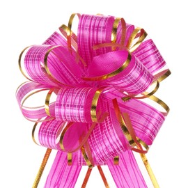 MECCANIXITY 5pcs 6 Inch Large Pull Bow Gift Wrapping Bows Ribbon Organza Bows Rose Red for Wedding Baskets Presents Christmas Party