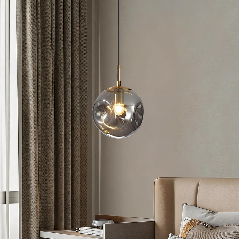 Modern Smoke Gray Concave Glass Pendant Light, Kitchen Island Lighting