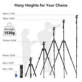 SmallRig Camera Tripod, 71" Foldable Aluminum Tripod/Monopod, 360°Ball Head Detachable, Payload 33lb, Adjustable Height from 16" to 71" for Camera, Phone