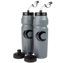 Cannon Sports 1 Liter Sports Water Bottle, BPA-Free, 34 Oz Capacity, Large Mouth, 2 lids (Straw and Squeeze), Great For Helmet Sports Such As Hockey, Lacrosse, Football, Boxing (2 Pack) (Gray)