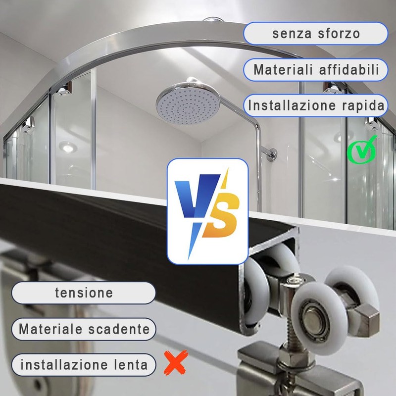 Voarge Curved Shower Door Rollers with Double Sliding Door Accessories