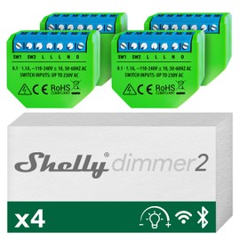 Shelly Shelly Dimmer 2, Intelligenter Wlan Dimmer, Kein Neutralleiter n?tig, Hausautomatisierung, Kompatibel mit Alexa & Google Home, iOS Android App, Kein Hub erforderlich, Dimmbare Lichter (4 Stck)