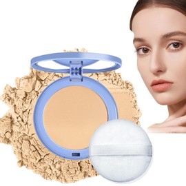 Bluemega Maquillaje en Polvo, Polvos Compactos Faciales Antigrasa Fijadores Suaves Y Mates, Polvos De Acabado Impermeables De Larga Duración Para Mujeres, Polvos Faciales Ligeros E Impecables Para Mujeres (Natural)