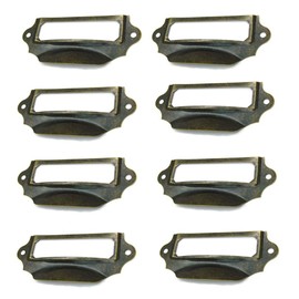 SagaSave Label Holder Pull Handles, Vintage Iron Label Frame Drawer Knobs with Screws for Cabinet, Bronze 90x40mm, Pack of 8