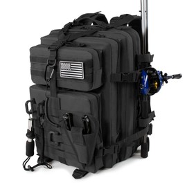 45l Large Fishing Tackle Backpack with Removable Plier Holder & Rod Holders, Fishing Gear and Tackle Box Organizer, Hiking Rucksack without Tackle Box,Black Tactical Bag