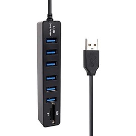 6 Ports USB 2.0 Hub Splitter Adapter Multi USB Combo 2 in 1 with MicoSD SD/TF Card Reader for Notebook/Laptop/PC/MacBook