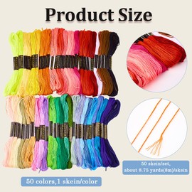 CABODYALS 50 Skeins 437.5 Yards Colorful Cross Stitch Thread 50 Colors Cotton Friendship Bracelet String 6 Ply Rainbow Needlepoint Threads Bulk for Hair Wrap Knitting Stitching Craft Holiday Decor