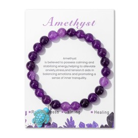 Pingyongchang Sea Turtles Stress Relief Anxiety Yoga Bracelet,Healing Crystal Stone Mantra Bracelets for Women Inspirational Bohemian Natural Beaded Birthday Holiday Beach Gifts-Amethyst