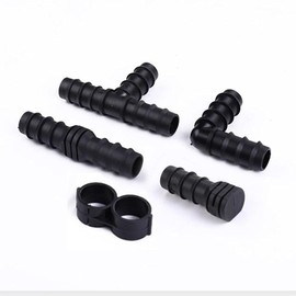 Basicon 40 Pieces Irrigation Connection Kit for Hoses, PE T Pieces Angle Pieces Couplings End Caps Plugs Barb Hose Connector for 16 mm Garden Drip Sprinkler Systems