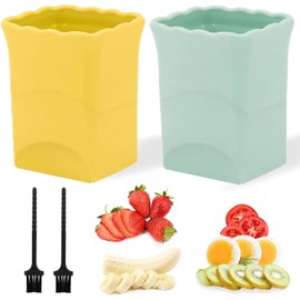 Paquete de 2 cortadores de fresa y huevo, cortador de copa con cuchilla de acero inoxidable afilada para frutas suaves - plátano, kiwi - máquina rápida para ensalada de frutas (amarillo y verde)