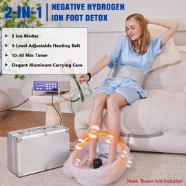 Professional Ionic Foot Bath Detox Machine Holiday Gift Ion Foot Detoxification Machine SPA Cleanse with 2 Detox Arrays+1 Far Infrared +1 Wrist Strap+1 Power Cord+ 1 Waist Belt+1 Storage Case