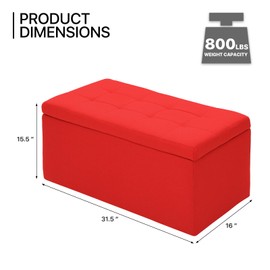 MoNiBloom 31 Inches Storage Ottoman Bench, End of Bed Bench for Bedroom, Red Linen Upholstered Bench for Entryway, Living Room, Functional and Stylish Ottoman Foot Rest Stool, Loads 660 lb