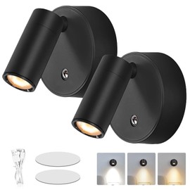 Wandleuchte Innen, 2 Stück Wandlampe Mit Schalter, Dimmbare LED Leselampe Drehbarer, Wandstrahler Innen Ohne Stromanschluss Wandlampe mit 3 Farbmodi für Schlafzimmer Wohnzimmer Treppe Wohnmobil Boot