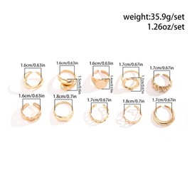FUTIMELY 14K Gold Stackable Knuckle Rings Set for Women Teen Girls,Aesthetic Silver 10Pcs Trendy Dainty Open Midi Rings Set,Midi Finger Rings Pack Jewelry Gifts (Gold2)