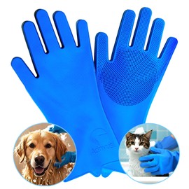 Pet Grooming Gloves-Heat Resistant Silicone Gloves with High Density Teeth Enhanced Five Finger Design for Bathing and Massage Effective Removal of Dogs Cats Rabbits Sheep with Hair Pet Floating Hair