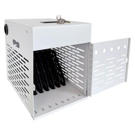 8-Device Tablet Charging Station, Lockable Steel Case Fits 14" Chromebooks, iPads, Laptops & Tablets, Secure Storage with 2 Keys, Ideal for Classrooms, Offices & Hospitals, White