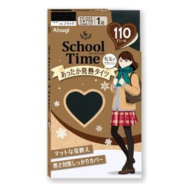 Atsugi FP7011 School Tights, 110 Denier, Warm, Heat Generating, Matte Look, 1 Pair Set, For Girls, Black, M–L