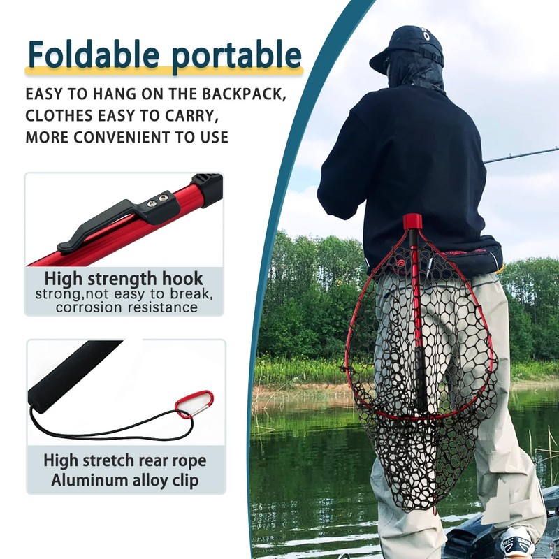 Fishing net (Foldable 19.68, Red, 38in)