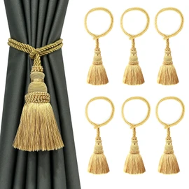 Fenghuangwu 6 Pack Curtain Tie Backs Rope Tassels for Curtains Drape tiebacks Handmade Outdoor Home and Outdoor Decorative (Gold, 6p)