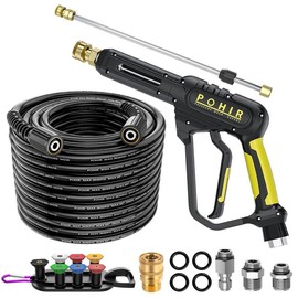 POHIR Powerwashing Gun and 50FT Pressure Washer Hose,3600 PSI Pressure Water Gun With 15in Wand,7 Nozzle Set For Car Washing,Durable Cleaning Tool - Color: Pressure Washer Gun and 50FT Hose Kit