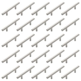 Nuk3y Euro Style Solid Bar Cabinet Handle Pulls, 5-3/4" Length, 3" Hole Center, Satin Nickel, 25 Pack