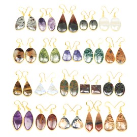 Silver Carats Earrings Set for Women - 10 Pairs Crystal Drop & Dangle Earrings, Assorted Natural Gemstones - Handcrafted (10 Pairs - Gold Plated)