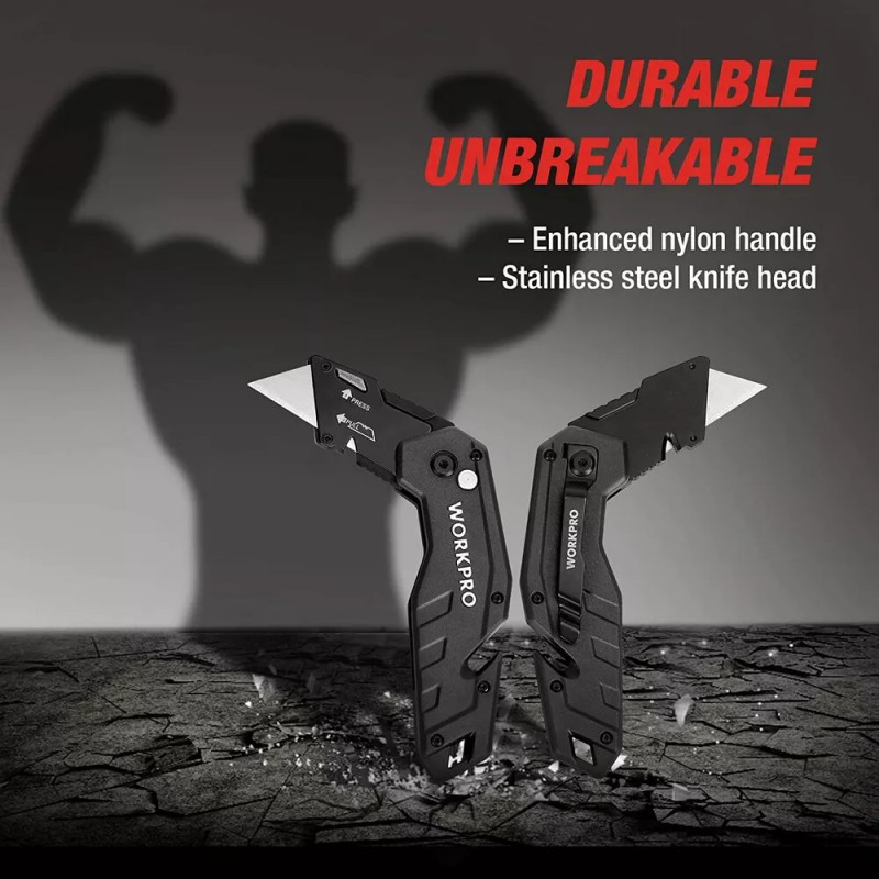 WORKPRO Heavy Duty Folding Utility Knife Pocket Box Cutter Quick