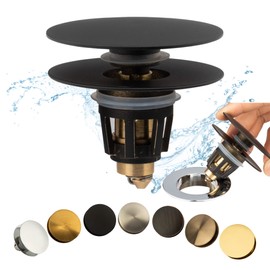 Artiwell Universal Bathroom Sink Drain Stopper, Fits Most Pop-Up Drains for Vessel Sink Lavatory Vanity, Sink Drain Strainer with Detachable Hair Catcher, Tested by Plumber in US (MATT BLACK)