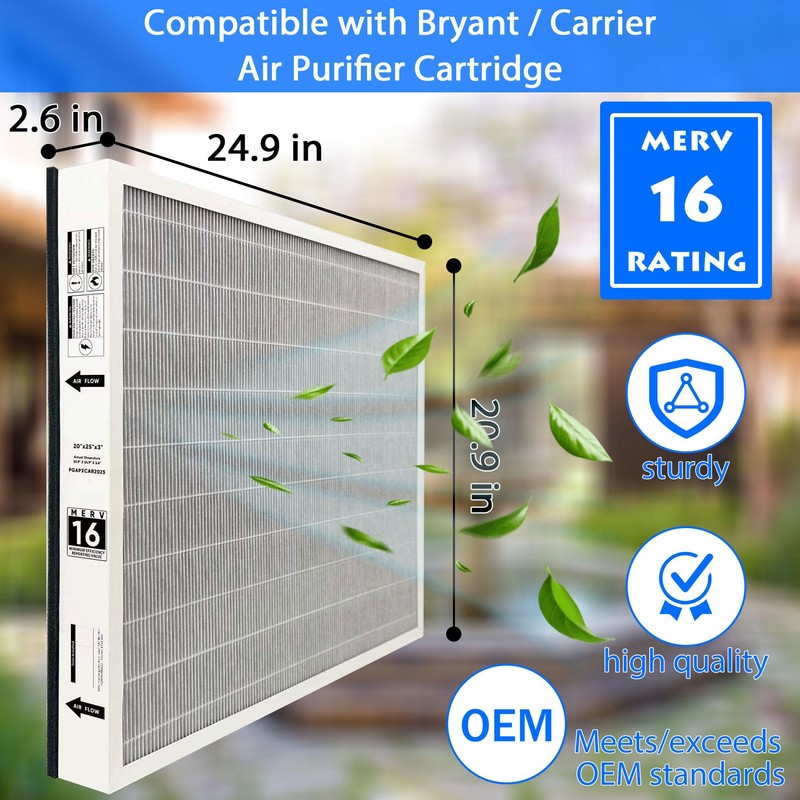 PGAPXCAR2025 Merv16-2 Pack Replacement Filter,20x25x3IN, Compatible Bryant/Carrier PGAPXCAR2025，PGAPXCAR2025-a01,PGAPXCAR2025-a02, AGAPXCAR2025-A02, AGAPXCAR2025,