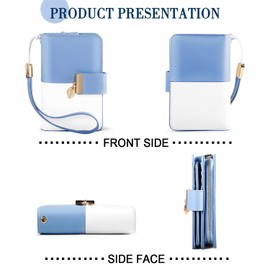 Faneam Women's Leather Purse with Multiple Compartments with RFID Protection 18 Card Slots with Zip Chain and Lanyard, blue, Classic