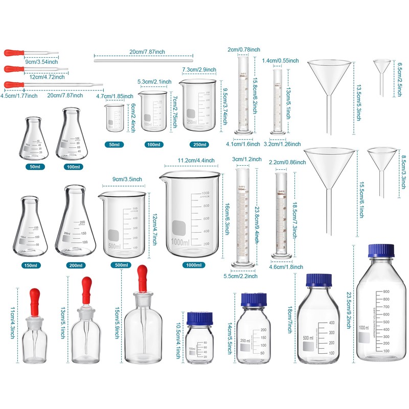 Saysurey 31 Pcs Lab Glassware Set Include Measuring Beakers Cylinders
