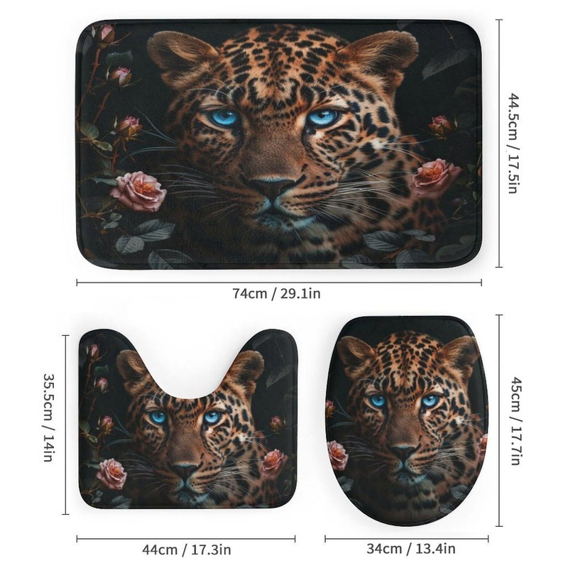 TOWINSFB 4Pcs Funny Leopard Rose Shower Curtain Sets, Bathroom Decor
