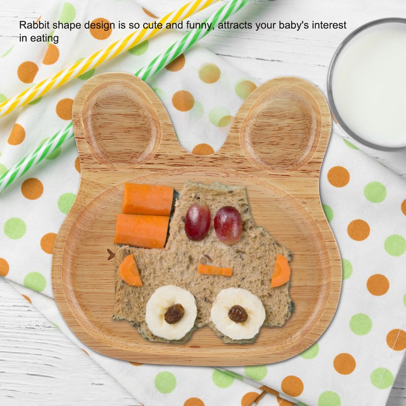 Wooden Plate Child Dessert Snacks Serving Tray Adorable Rabbit Wood