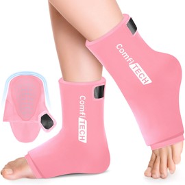 Comfitech Ankle Ice Pack Wrap for Swelling, Reusable Gel Heel Ice Pack with Large Opening for Foot Ankle Sprain, Cold Sock, Plantar Fasciitis (Pink, Large, Two Packs)