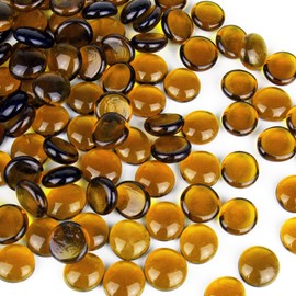 CYS EXCEL Amber Glass Gemstone Beads Vase Fillers (6 LBS) Flat Marble Beads Multiple Color Choices Aquarium Decor Rocks Floral Stones Decorative Mosaic Glass Gem Pebbles