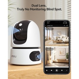 Imou Dual-Lens 2K+2K Indoor Security Camera, House Security Camera 360°Full Coverage, Pet Baby Camera with APP, Color Night Vision, Human/Pet/Sound/Motion Detection, Siren Spotlight, 2.4GHz Only