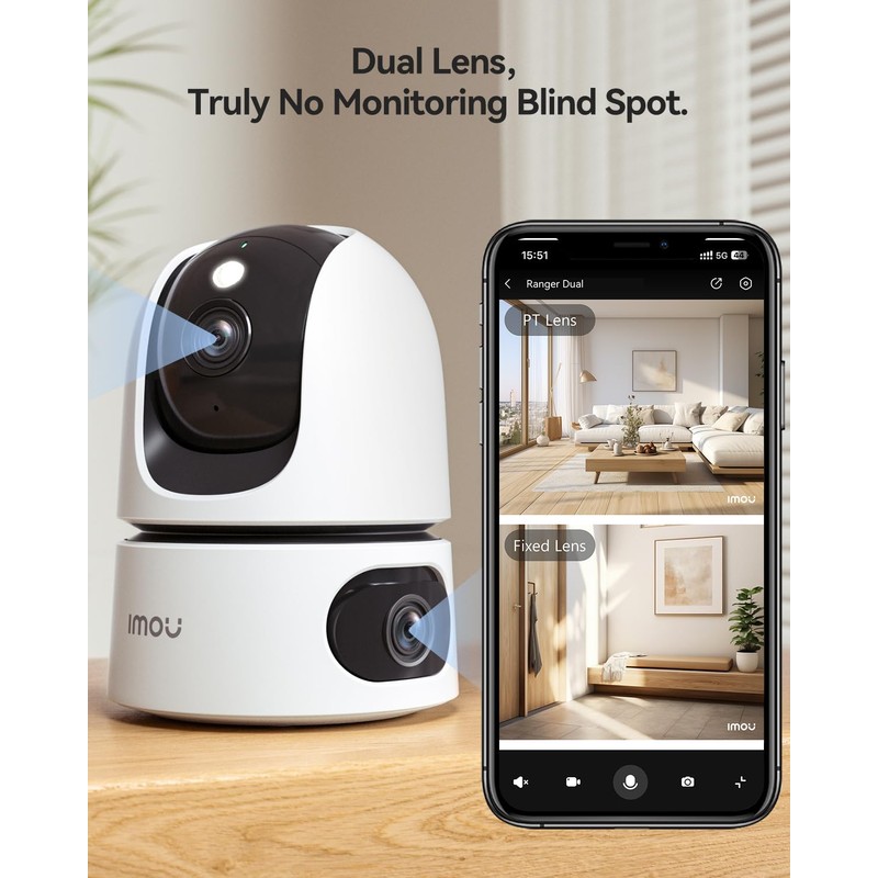 Imou Dual-Lens 2K+2K Indoor Security Camera, House Security Camera 360°Full
