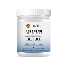 BIO B | Colágeno Hidrolizado en polvo | Rinde 30 porciones con 10g de colágeno cada uno | 300 gr Colágeno bovino y porcino tipo 1 y 3
